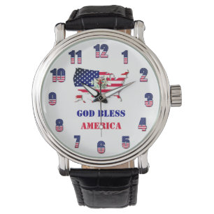 God Bless America Patriot USA Kale Adelaar Rood Bl Horloge