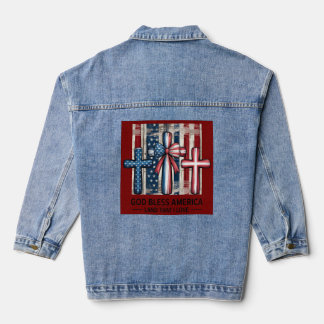 God Bless America Patriotic Cross Denim Jacket