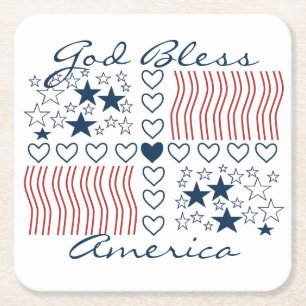 God Bless America Patriotic Stars Stripes Heart Vierkante Kartonnen Onderzetter