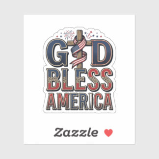 God Bless America Patriottisch Kruis Vintage T-shi Sticker