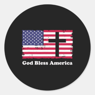 God Bless America Patriottische Vlag Met Kruis Ronde Sticker