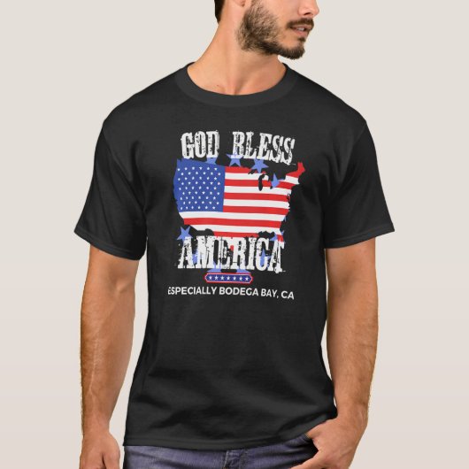 God Bless America Speciaal Bodega Bay CA US Stat T-shirt (Voorkant)