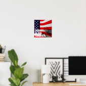 God Bless America Square Poster - Vlag/Man bidden (Thuiskantoor)