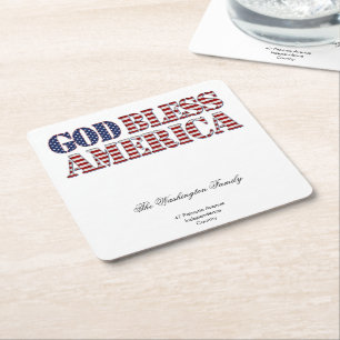 God Bless America Stars and Stripes Patriotic Vierkante Kartonnen Onderzetter