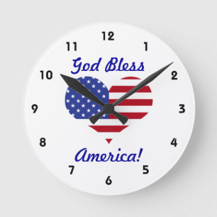 God Bless America!-U.S. Heart Shaped Flag Ronde Klok