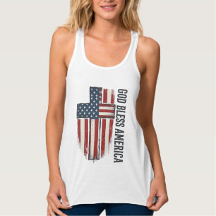 God Bless America Vintage Patriottisch Kruis Desig Tanktop