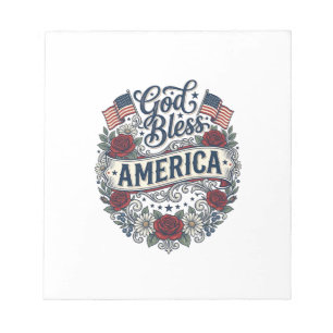 God Bless America Vintage Patriottische Bloemen Notitieblok