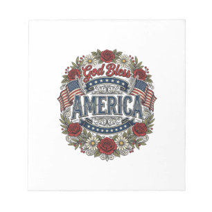 God Bless America Vintage Patriottische Bloemen Notitieblok