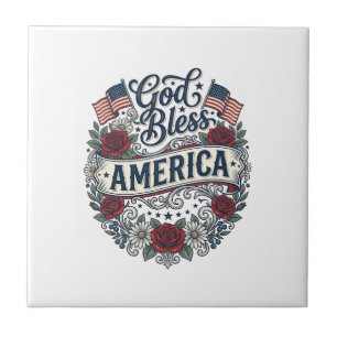God Bless America Vintage Patriottische Bloemen Tegeltje