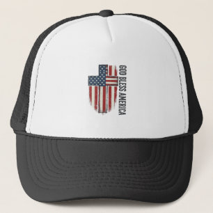 God Bless America Vintage Patriottische Kruis Ontw Trucker Pet