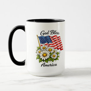 God Bless America VS-vlag en Madeliefjes Bloemstuk Mok