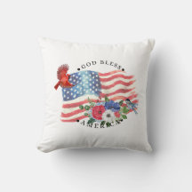 God Bless America Waterverf Vlag/Bloemen/Vogels 3
