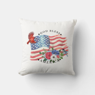 God Bless America Waterverf Vlag/Bloemen/Vogels 3 Kussen