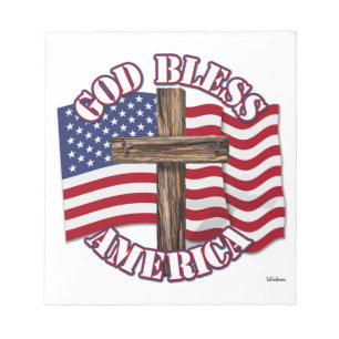 God Bless Amerika met de vlag van de VS & kruis Notitieblok