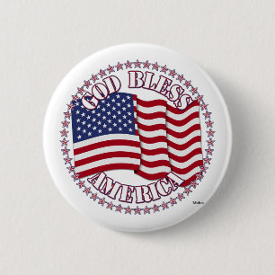 God Bless Amerika Met Vlag Van De VS En 50 Sterren Ronde Button 5,7 Cm