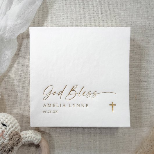 God Bless Baptism Napkins Modern Cross Gold