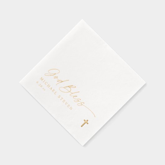 God Bless Baptism Napkins Modern Cross Gold Folie Servetten (Rechts)