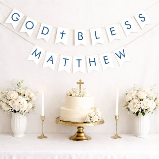 God Bless Blue & White 7 Letters Baptism Communion Vlaggetjes