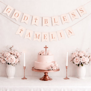 God Bless Blush Roze 6 Letters Doop & Communie Vlaggetjes