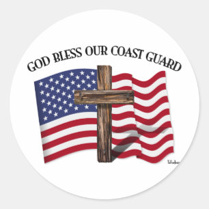 GOD BLESS COAST GUARD met robuust, dwars door en o Ronde Sticker