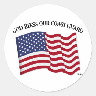 GOD BLESS COAST GUARD met VS-vlag Ronde Sticker