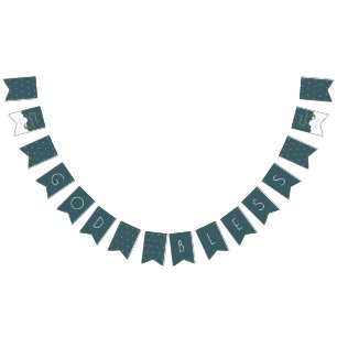 God Bless Crescent Moon & Stars Navy Blue Baptisme Vlaggetjes