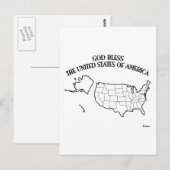GOD BLESS DE VS-schets VAN DE VERENIGDE STATEN VAN Briefkaart (Voorkant / Achterkant)