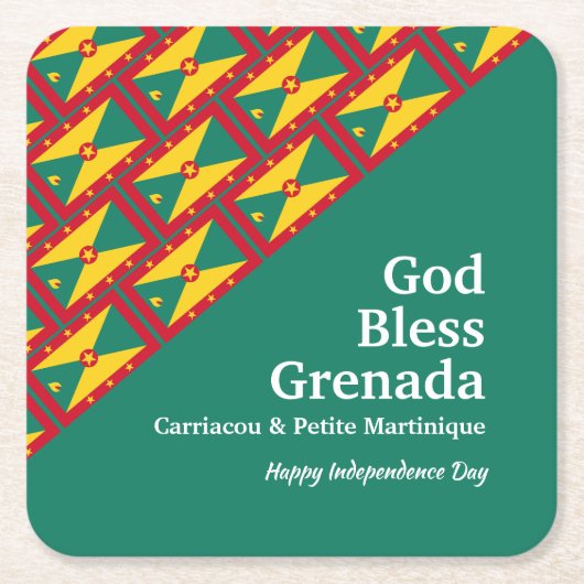 GOD BLESS GRENADA aangepaste tekst GROEN Vierkante Kartonnen Onderzetter (Voorkant)