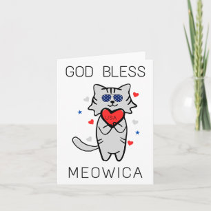 God Bless Meowica Grappig Patriottisch Amerika Cat Kaart