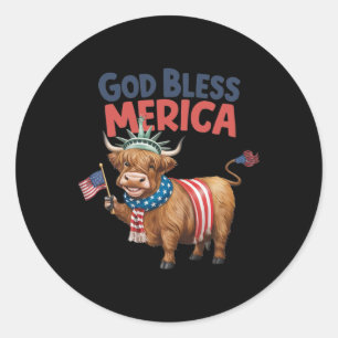 God Bless Merica' 4 juli Koe USA Amerikaans Ronde Sticker