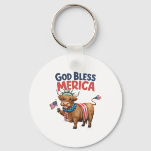 God Bless Merica' 4 juli Koe USA Amerikaans Sleutelhanger