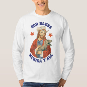 God Bless Merica Y'all Jesus Dinosaurus Cowboy Pet T-shirt