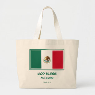 GOD BLESS MEXICO Patriottische Mexicaanse vlag Grote Tote Bag