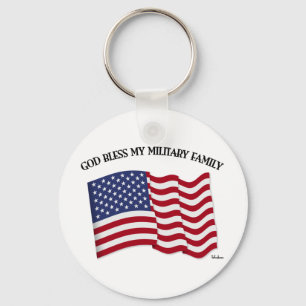 GOD BLESS MIJN MILITAIRE FAMILIE MET VS-vlag Sleutelhanger