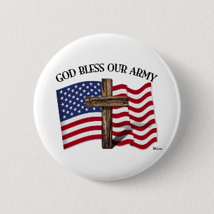 GOD BLESS ONZE ARMIJN met robuust, dwars- en VS-vl Ronde Button 5,7 Cm