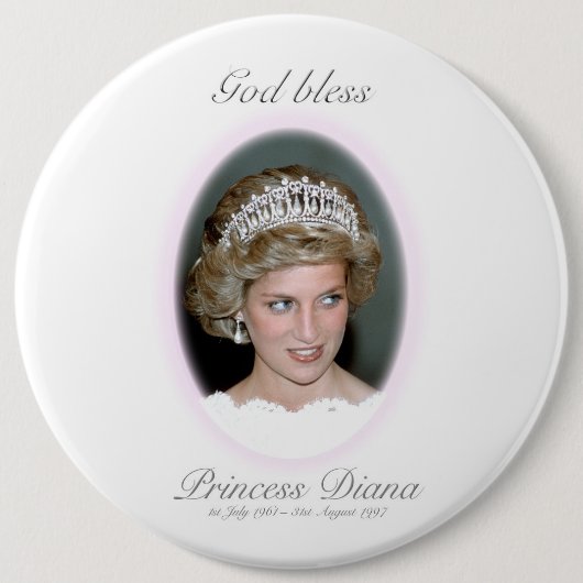 God Bless Princess Diana - Herdenking Ronde Button 6,0 Cm (Voorkant)