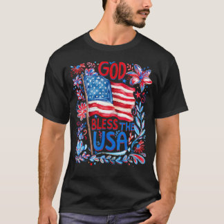 God Bless The Usa Bloemstuk Patriottisch 4 Juli T-shirt