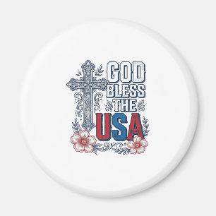 God Bless The USA Vintage Cross Patriottische Shir Magneet