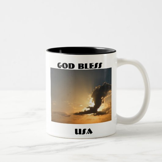 God Bless USA Sunset Cloud Eagle Tweekleurige Koffiemok (Rechts)