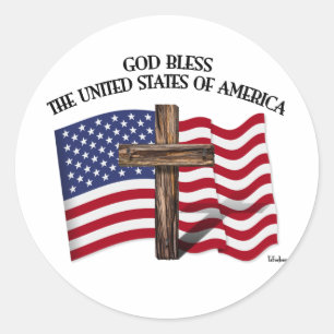 GOD BLESS VERENIGDE STATEN VAN AMERIKA kruisen de  Ronde Sticker