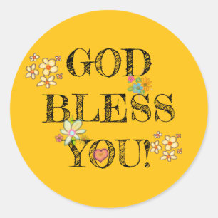 God Bless You Bloem Geel Klassieke Ronde Sticker