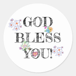God Bless You Bloem Klassieke Ronde Sticker