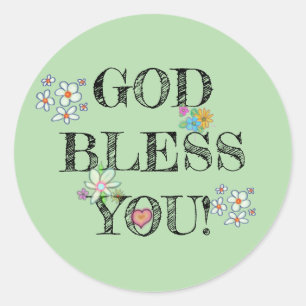 God Bless You Bloemengroen Klassieke Sticker