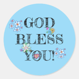 God Bless You Bloemig Blauw Ronde Sticker