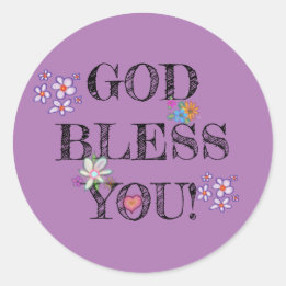 ‘God Bless You’ Christelijke Bloemen Paars Ronde Sticker