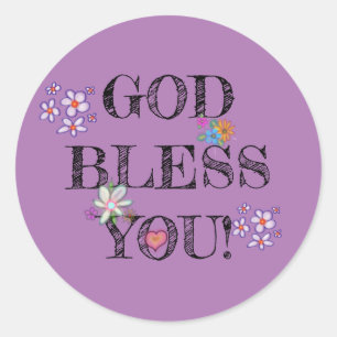 ‘God Bless You’ Christelijke Bloemen Paars Ronde Sticker