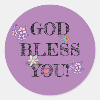 ‘God Bless You’ Christelijke Bloemen Paars  Ronde Sticker