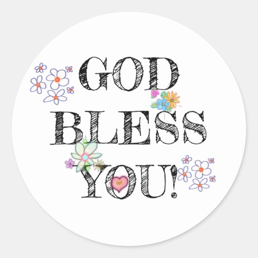 God Bless You Floral Classic Ronde Sticker (Voorkant)