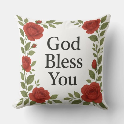God Bless You Religious Rose Floral Kussen (Voorkant)