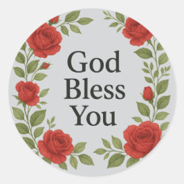 God Bless You Religious Rose Floral Ronde Sticker